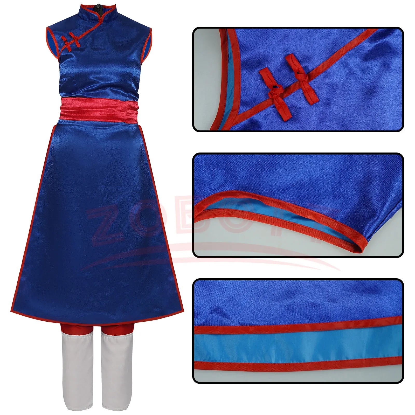 Chi-Chi Cosplay Costume – Blue Cheongsam Dress Uniform for Women - Image 3